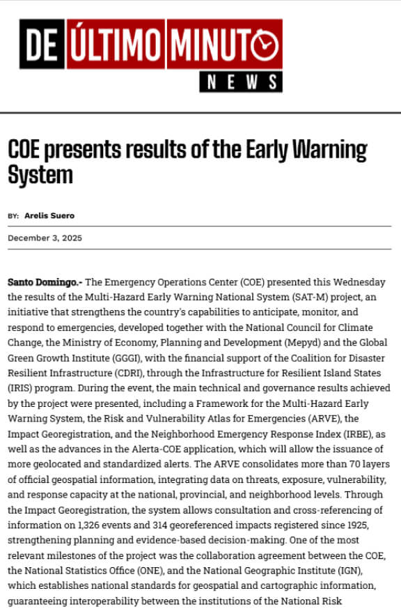 COE presents results of the Early Warning System